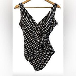 Moontide blk & wht polka dt 1 pc side rouche swimsuit SZ 12 retro beach